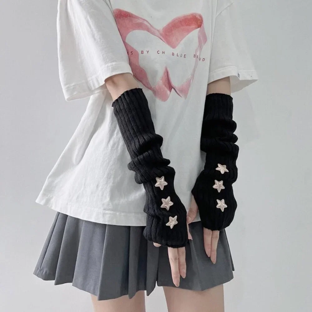 Y2K Star Arm Warmers Cotton Teen Girl Accessories Half Finger Gloves